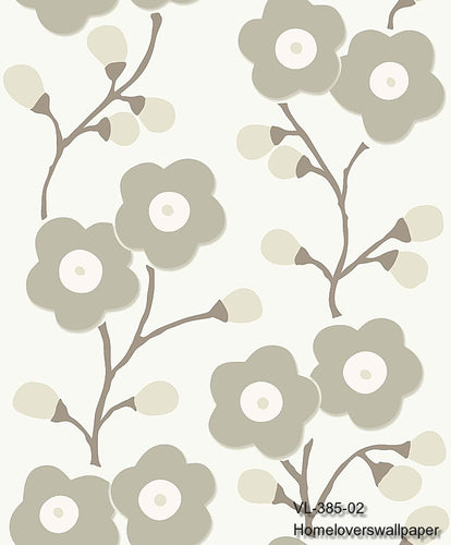 florals design wallpaper v385 (5 colourways) (belgium) v385-02 taupe