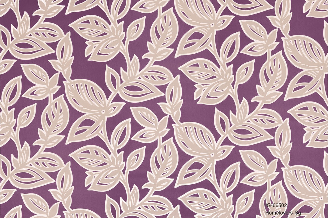 leaf design wallpaper ig-66502 (6 colourways) (belgium) ig-66502 royal purple