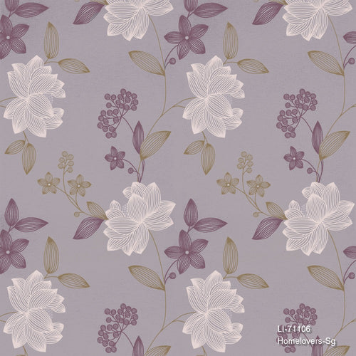 florals wallpaper li-71106 (4 colourways) (belgium) li-71106 sand brown-mauve & soft lilac grey