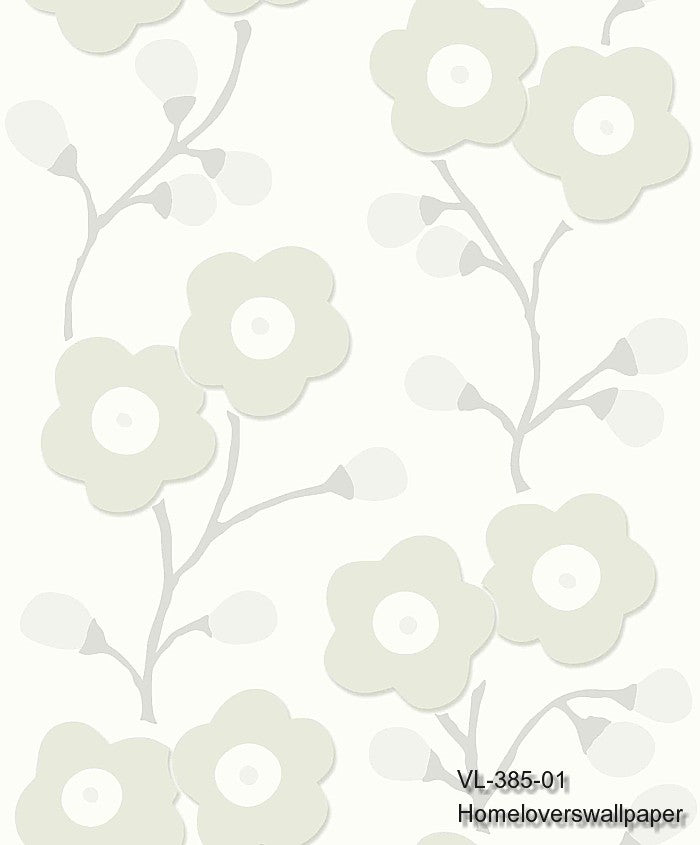 florals design wallpaper v385 (5 colourways) (belgium) v385-01 taupe white