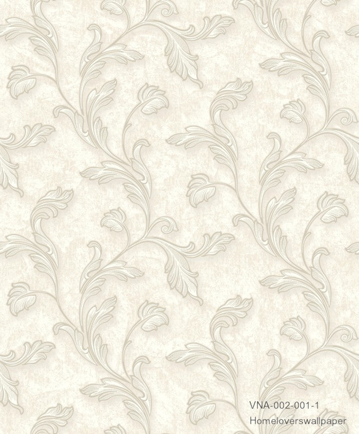 leaf design wallpaper  vna-002-001-1 (5 colourways) (belgium) oyster vna-002-001-1